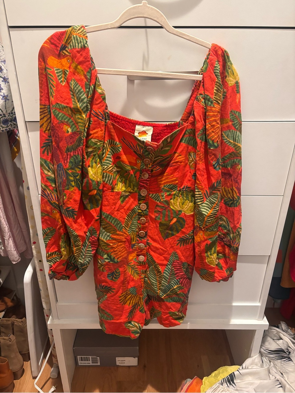 FARM Rio Red Tropical Button-Front Women's Romper - Picture 4 of 4